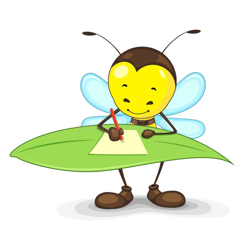 Escritura de la abeja en la hoja