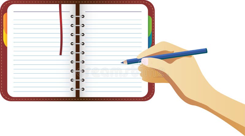 Escritura de la mano en organizador stock de ilustración Escritura de la mano en organizador stock de ilustración