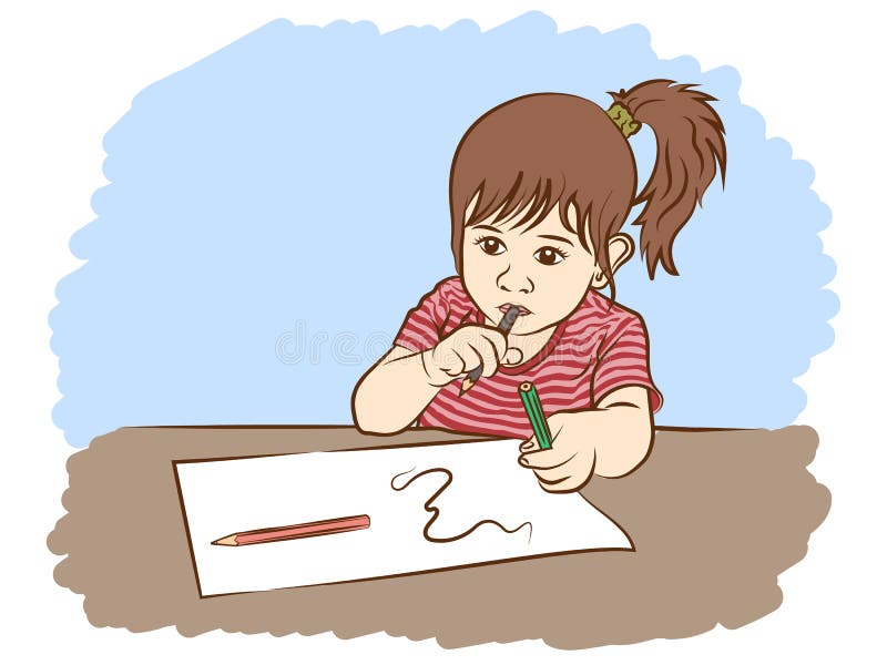Escritura de la niña en el papel ilustración del vector Escritura de la niña en el papel ilustración del vector