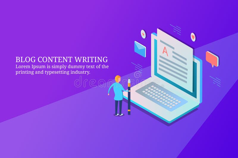 Escritura del contenido del blog, contenido en el ordenador portátil, concepto que bloguea, diseño isométrico de la escritura del libre illustration Escritura del contenido del blog, contenido en el ordenador portátil, concepto que bloguea, diseño isométrico de la escritura del libre illustration