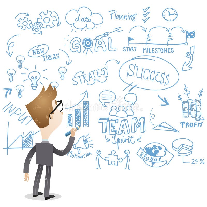 Escritura del hombre de negocios (visión trasera) en la pared ilustración del vector Escritura del hombre de negocios (visión trasera) en la pared ilustración del vector