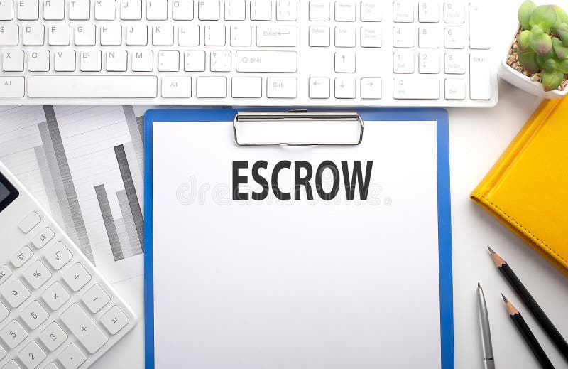 ESCROW Written on the Paper with Keyboard, Chart, Calculator and