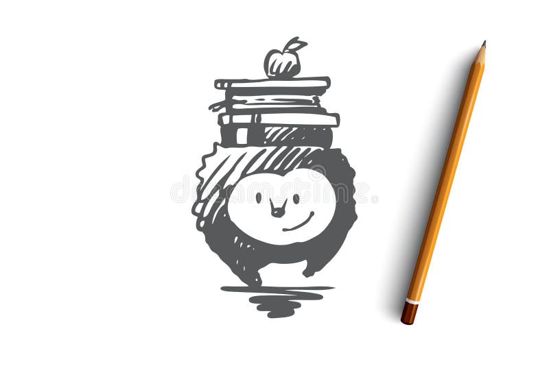 Escuela, animal, erizo, libro, concepto de la manzana Vector aislado dibujado mano ilustración del vector Escuela, animal, erizo, libro, concepto de la manzana Vector aislado dibujado mano ilustración del vector