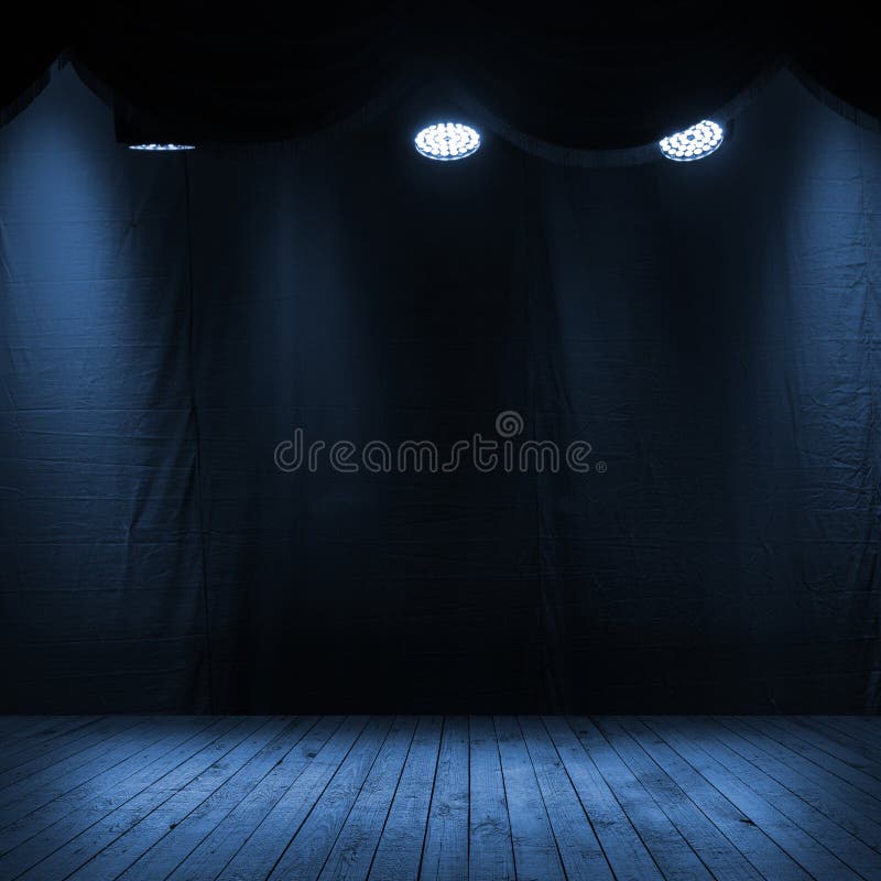 Escuro - interior azul da cena com projetores ilustração royalty free Escuro - interior azul da cena com projetores ilustração royalty free