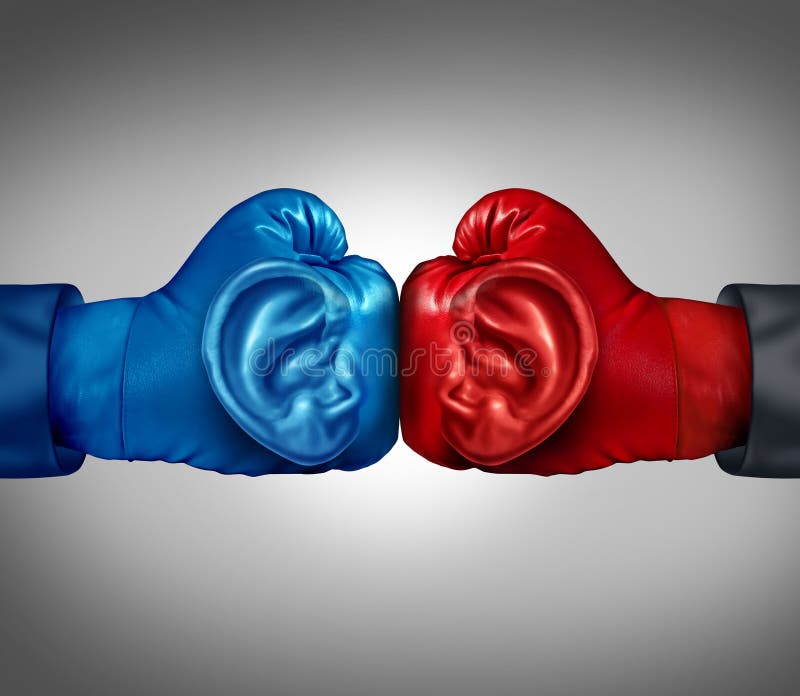 Listen to your competition business concept with a red and blue boxing glove with a human ear symbol listening and analyzing information from a competitive environment as a metaphor for planning tactics and strategy. Listen to your competition business concept with a red and blue boxing glove with a human ear symbol listening and analyzing information from a competitive environment as a metaphor for planning tactics and strategy.
