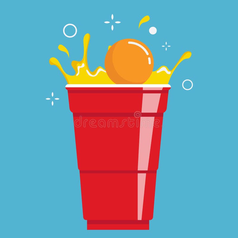 Esempio di un pong di birra rosso. Pallone di plastica con una birra scintillante. gioco di bevute tradizionale. vettore royalty illustrazione gratis