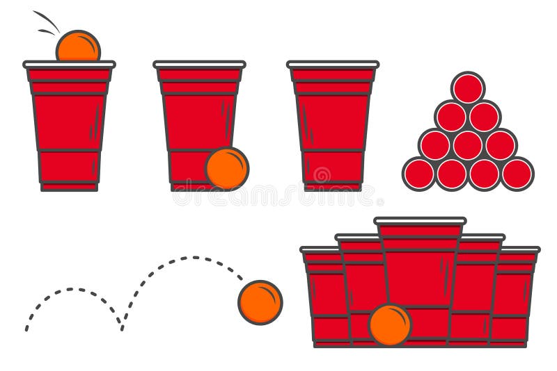 Esempio di un pong di birra rosso. Pallone di plastica con una birra scintillante. gioco di bevute tradizionale. vettore illustrazione di stock