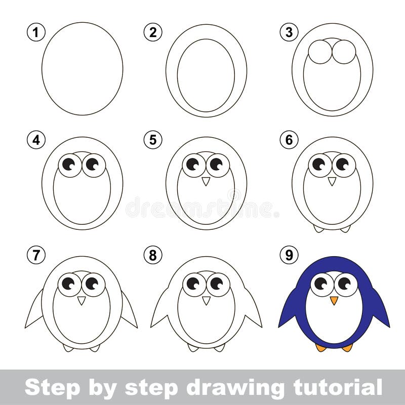 Esercitazione Del Disegno Come Disegnare Un Pinguino Illustrazione Vettoriale Illustrazione Di Sviluppo Bambino