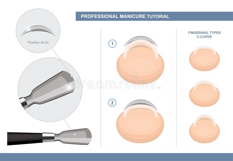 Esercitazione professionale del manicure Come usare uno spingitoio della cuticola Tipi dell'unghia Strumenti di estensione e del illustrazione di stock Esercitazione professionale del manicure Come usare uno spingitoio della cuticola Tipi dell'unghia Strumenti di estensione e del illustrazione di stock