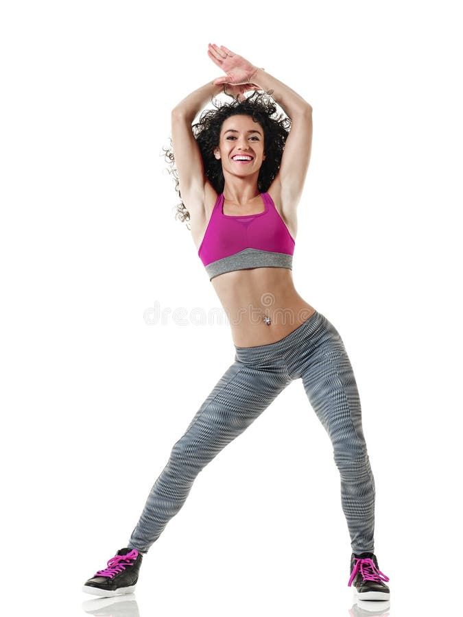 Esercizi di forma fisica di dancing del ballerino di zumba della donna immagini stock libere da diritti Esercizi di forma fisica di dancing del ballerino di zumba della donna immagini stock libere da diritti