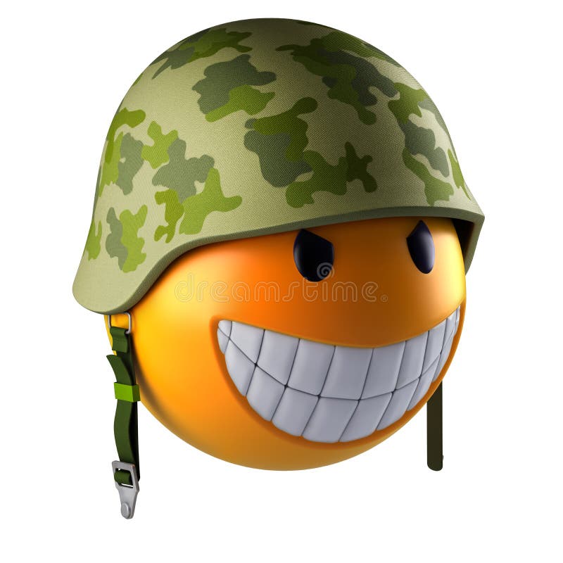 Esfera da cara do emoji do sorriso com capacete militar ilustração do vetor Esfera da cara do emoji do sorriso com capacete militar ilustração do vetor