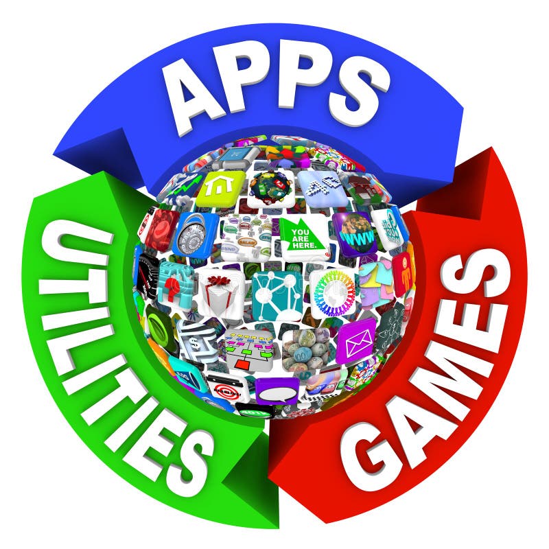 Esfera de Apps no diagrama do fluxograma ilustração stock Esfera de Apps no diagrama do fluxograma ilustração stock