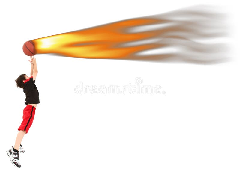 Esfera de incêndio de travamento do jogador de basquetebol da criança do menino fotos de stock Esfera de incêndio de travamento do jogador de basquetebol da criança do menino fotos de stock