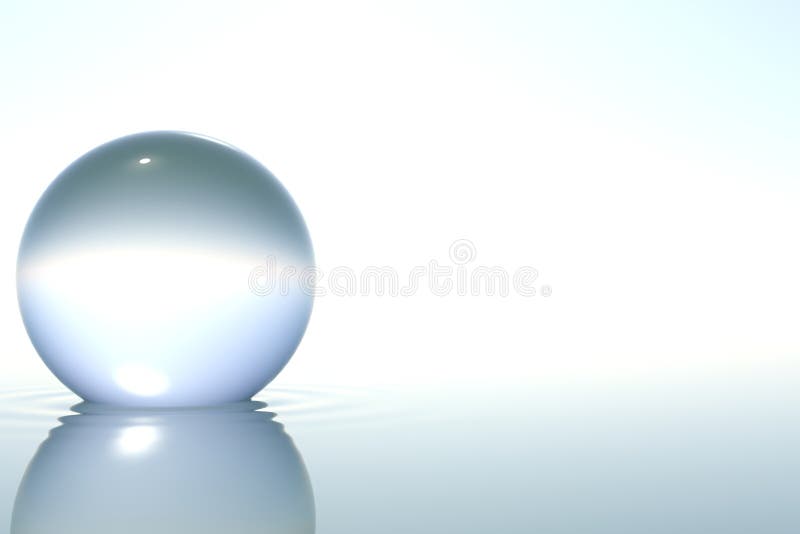 Esfera de vidro do zen na água no fundo branco ilustração stock Esfera de vidro do zen na água no fundo branco ilustração stock