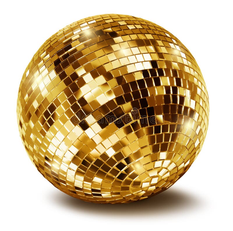 Golden disco mirror ball on white background. Golden disco mirror ball on white background