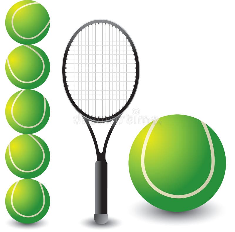 Bolas de ténis e uma raquete ilustração royalty free