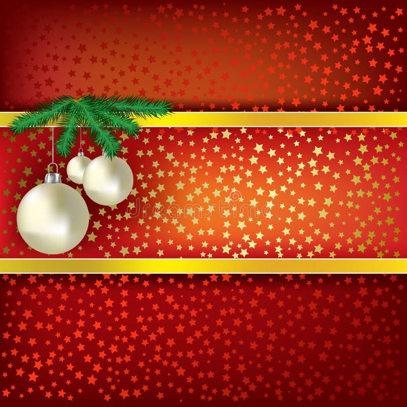 Esferas do Natal e fundo vermelho do vetor das estrelas ilustração stock Esferas do Natal e fundo vermelho do vetor das estrelas ilustração stock