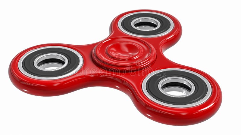 Red fidget finger spinner stress, anxiety relief toy on a white background. Red fidget finger spinner stress, anxiety relief toy on a white background