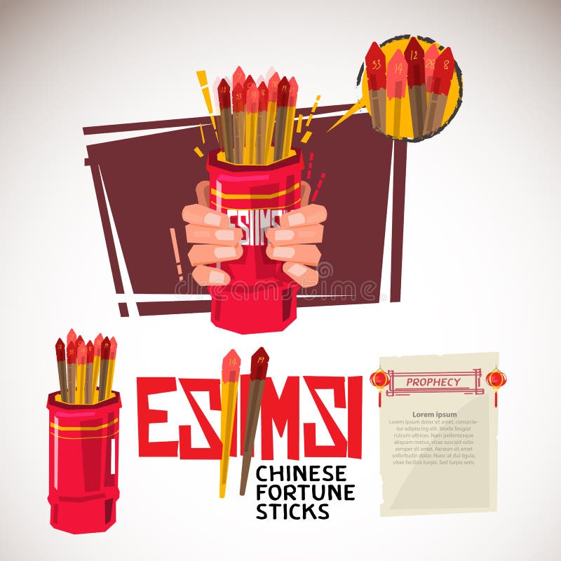 Esiimsi Main tenant les bâtons chinois et la secousse de fortune Typog illustration libre de droits Esiimsi Main tenant les bâtons chinois et la secousse de fortune Typog illustration libre de droits