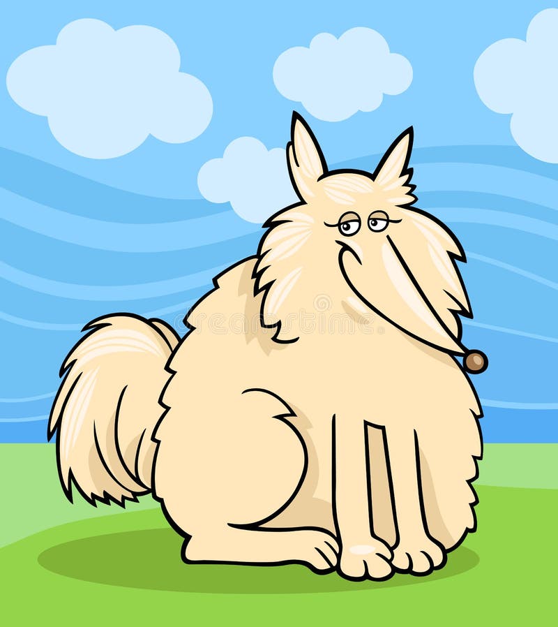 Cartoon Illustration of Funny Purebred Eskimo Dog or Spitz against Blue Sky and Green Grass. Cartoon Illustration of Funny Purebred Eskimo Dog or Spitz against Blue Sky and Green Grass