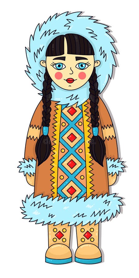 Eskimo girl with baby seal stock illustration. Illustration of ...