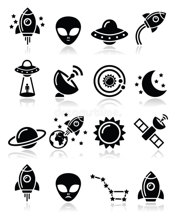 Espaço E ícones Do UFO Ajustados Ilustração Stock - Ilustração de humano,  sinal: 39688092