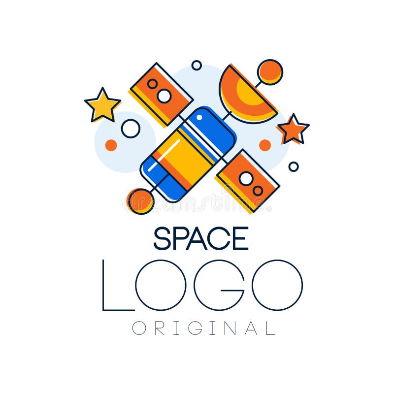 Espace o original do logotipo, exploração da etiqueta do espaço com ilustração satélite do vetor em um fundo branco ilustração do vetor Espace o original do logotipo, exploração da etiqueta do espaço com ilustração satélite do vetor em um fundo branco ilustração do vetor