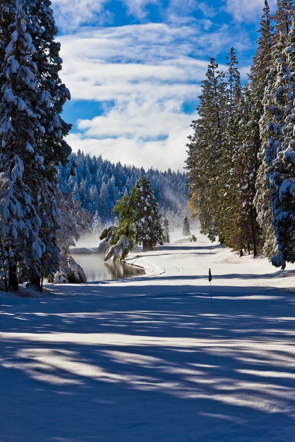 Fairway on a mountain golf course after a snow storm. Fairway on a mountain golf course after a snow storm.