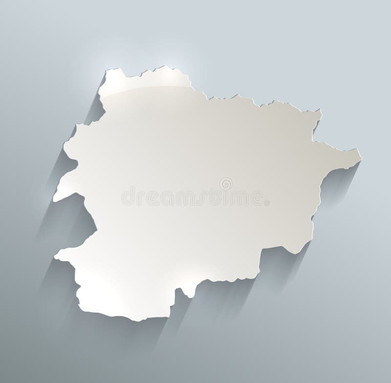 Espacio en blanco blanco azul del papel 3D de la tarjeta del mapa de Andorra