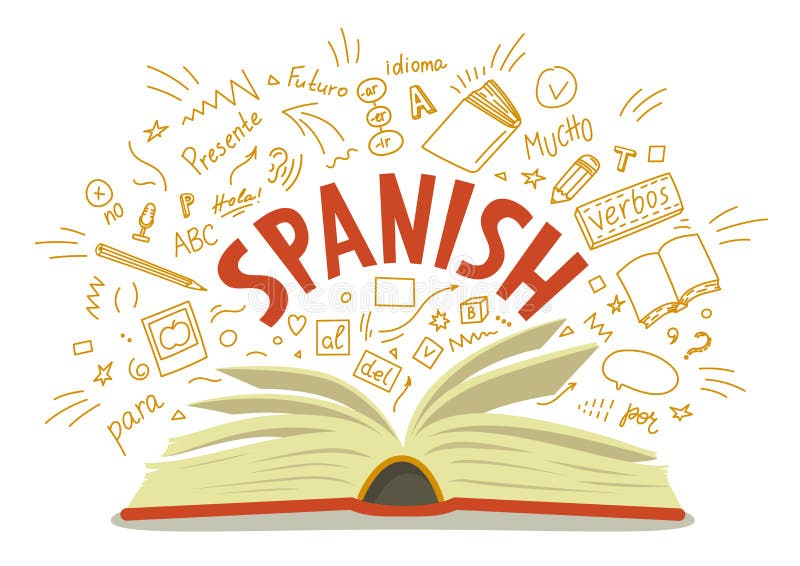 espagnol Ouvrez le livre avec les griffonnages et le lettrage tirés par la main de langue