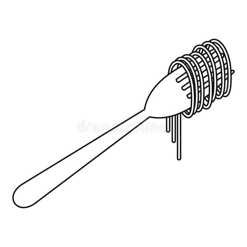 Espaguetis cocinados en un icono de la bifurcación, estilo del esquema stock de ilustración Espaguetis cocinados en un icono de la bifurcación, estilo del esquema stock de ilustración