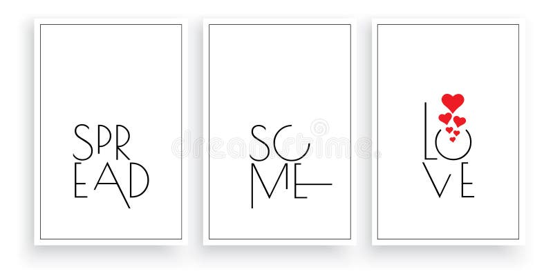 Espalhar um vetor de amor. desenho artístico escandinavo. letra de design de texto. design de cartaz minimalista de três peças.
