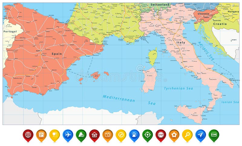 Mapa de espanha e itália ilustração do vetor. Ilustração de atlas -  174855201