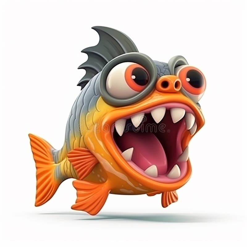 Scary toothy predatory fish piranha, funny cute cartoon 3d illustration on white background, creative avatar. Scary toothy predatory fish piranha, funny cute cartoon 3d illustration on white background, creative avatar.