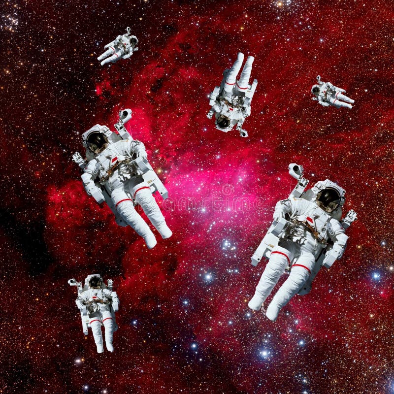 Many astronauts galaxy nebula space red background. Elements of this image furnished by NASA. Many astronauts galaxy nebula space red background. Elements of this image furnished by NASA.