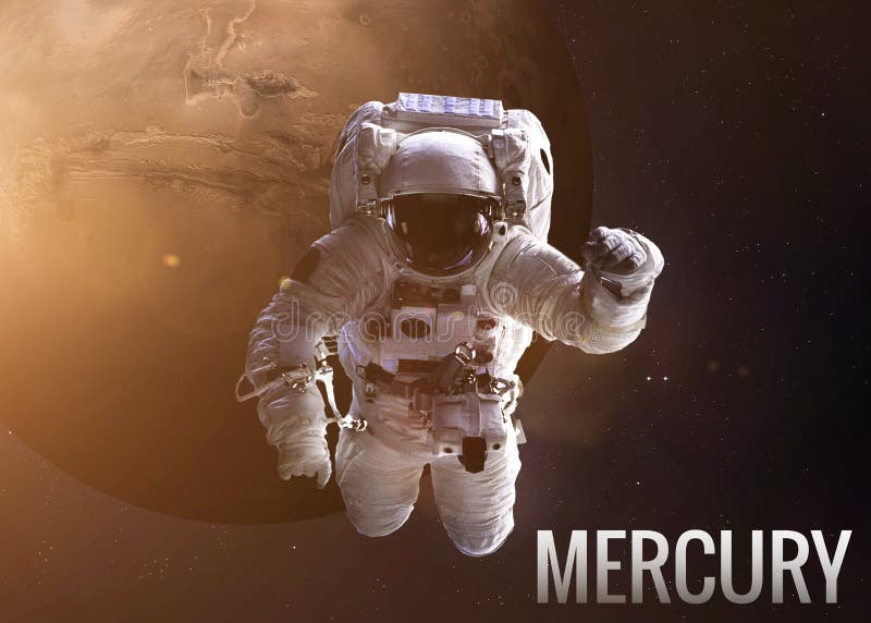 Espaço de exploração do astronauta na órbita de Mercury ilustração do vetor Espaço de exploração do astronauta na órbita de Mercury ilustração do vetor