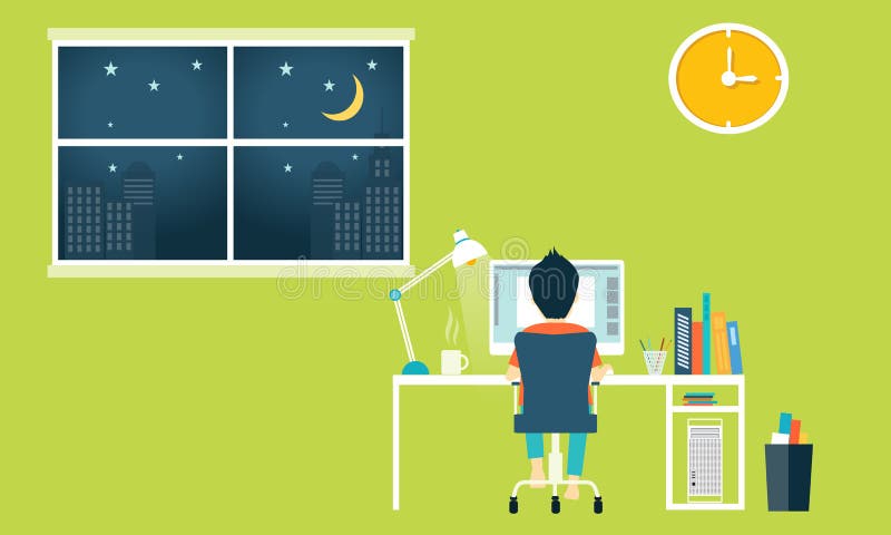 Espaço de trabalho plano, escritório em casa ilustração royalty free