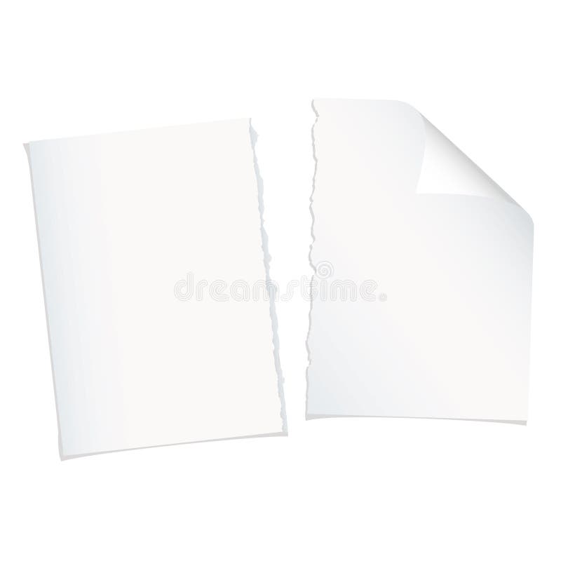 Single piece of white paper torn in half with shadow. Single piece of white paper torn in half with shadow
