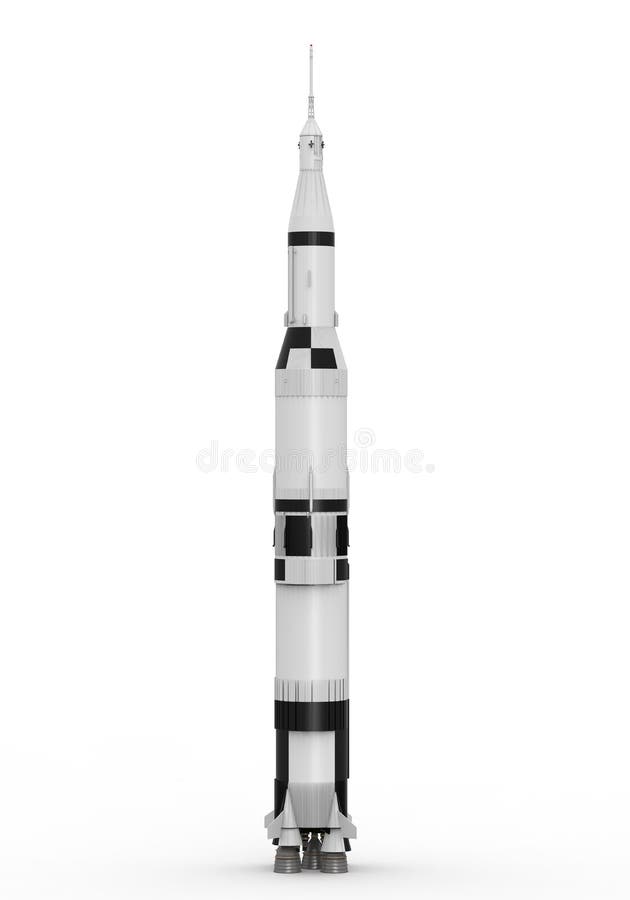 Space Rocket Saturn on white background. 3D render. Space Rocket Saturn on white background. 3D render