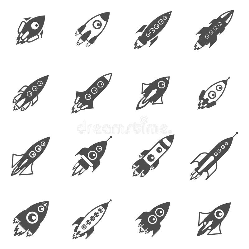 Espaço Rockets Black White Icons Set ilustração stock Espaço Rockets Black White Icons Set ilustração stock