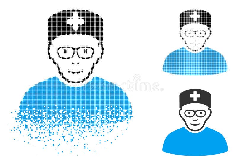 Especialista médico de semitono punteado descompuesto Icon con la cara stock de ilustración Especialista médico de semitono punteado descompuesto Icon con la cara stock de ilustración