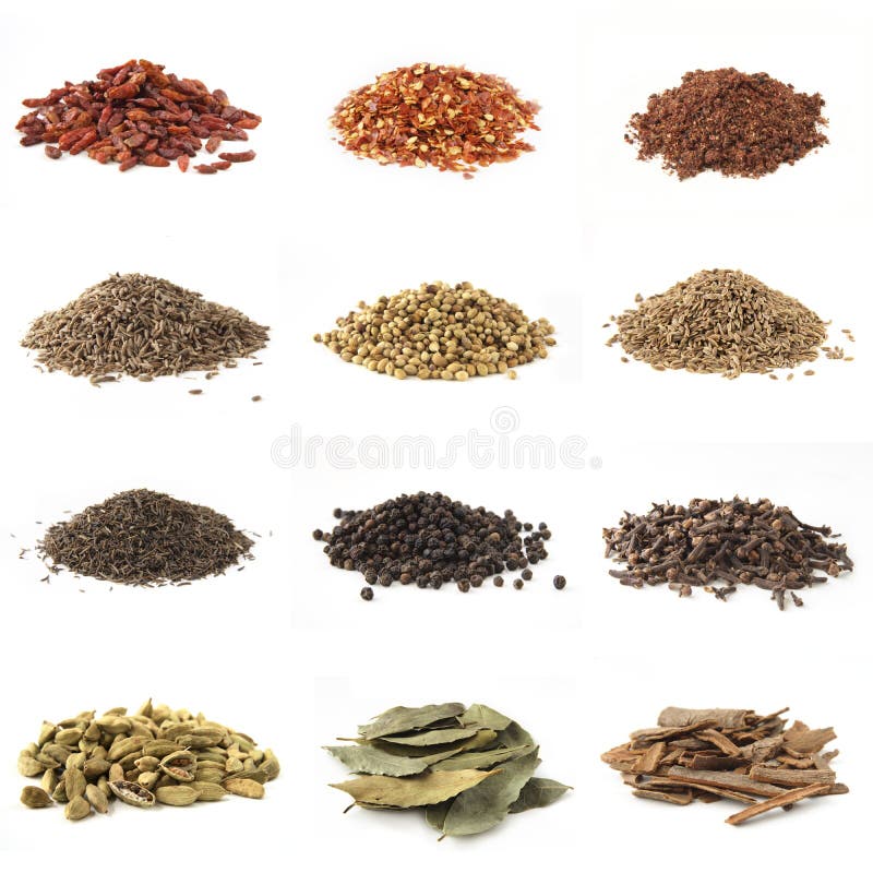 especiarias diferentes da pilha isoladas imagem de stock especiarias diferentes da pilha isoladas imagem de stock