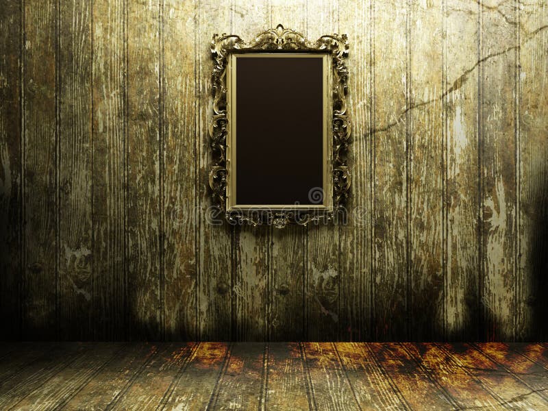 Espejo antiguo en un cuarto oscuro