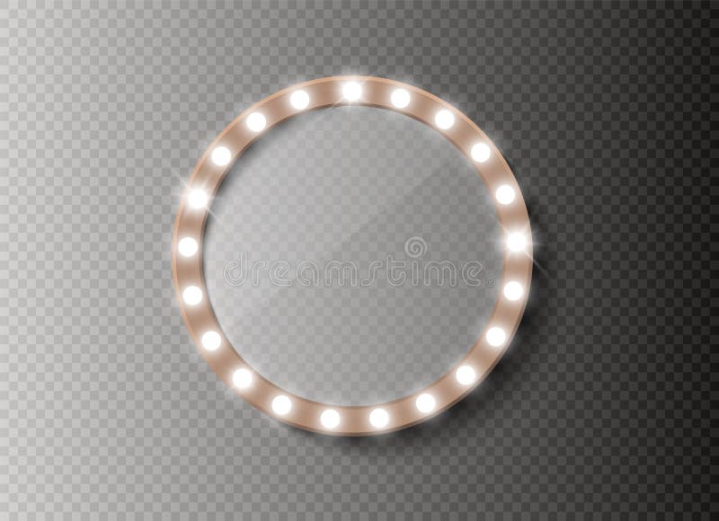 Espejo del maquillaje aislado con las luces del oro Ilustración del vector