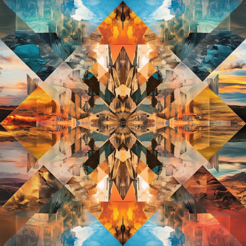 Espejo geométrico : Abstracción simétrica del paisaje stock de ilustración