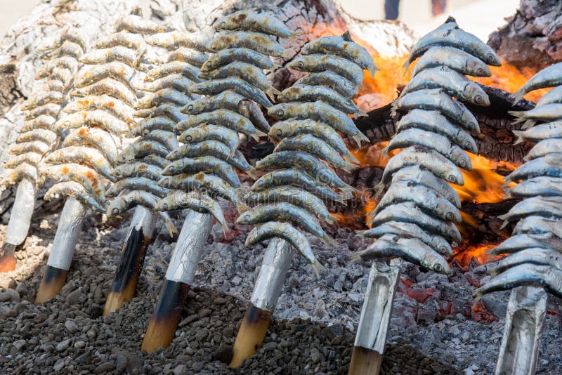 Espeto, Sardines Grilled on the Beach in Malaga Spain Stock Image