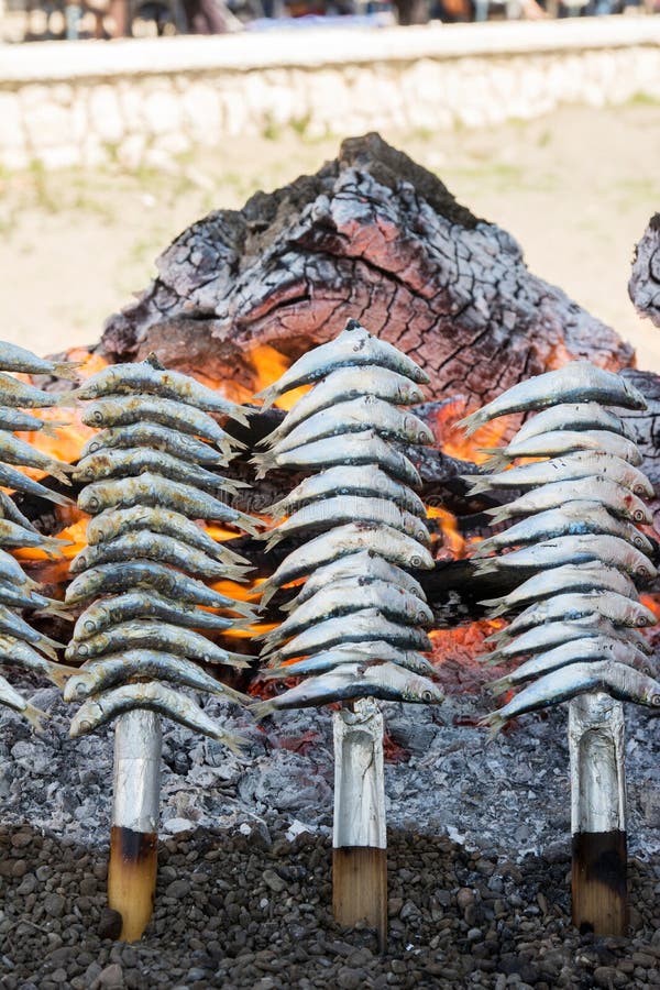 Espeto, Sardines Grilled on the Beach in Malaga Spain Stock Image