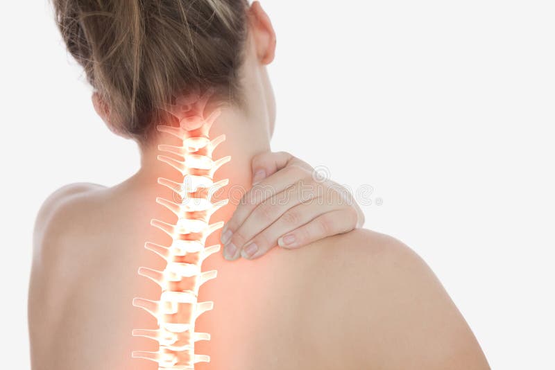 Espina dorsal destacada de la mujer con dolor de cuello