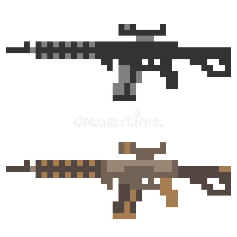 Pixel art rifle ak 47 ícone de vetor de arma de fogo para jogo de 8 bits em  fundo branco