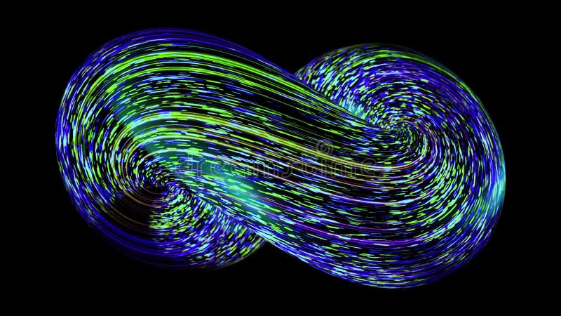 Espiral 3D abstracta con lÃneas de neón moviéndose sobre fondo negro. animaci? n. Espiral multicolor con neón en movimiento libre illustration